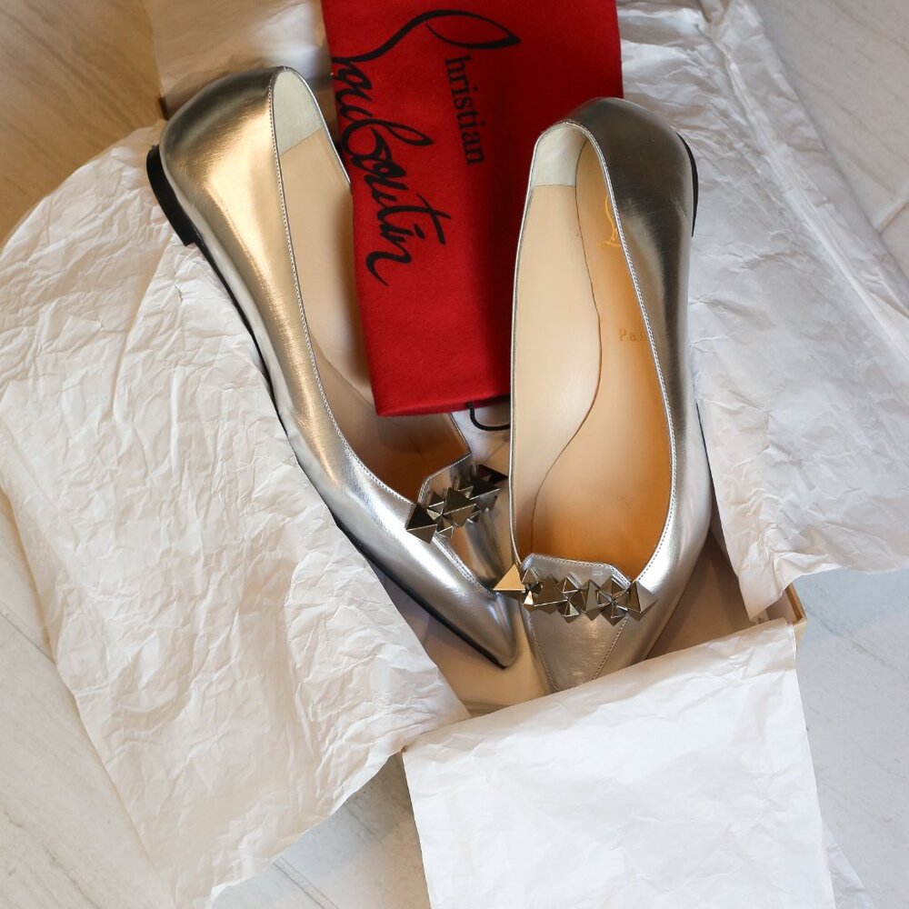 Silver Christian Louboutin Spiked Flats - Picture 5 of 10